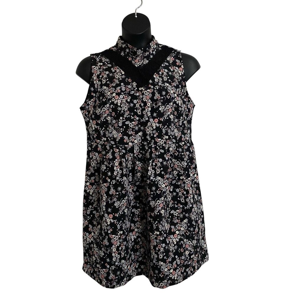 Alison Fit&Flare Aline Dress Womens XL Black Sleeveless Embroidered  Floral Lace
